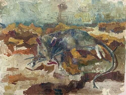 EARLY 20th CENTURY OIL STUDY OF A RODENT