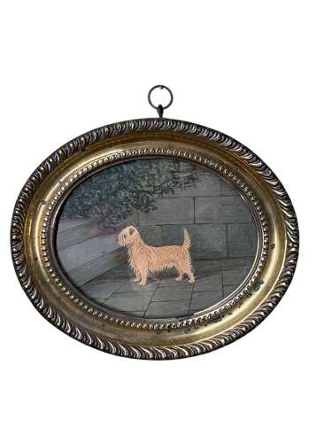 Early 20th Century Portrait Of A Terrier In A Courtyard