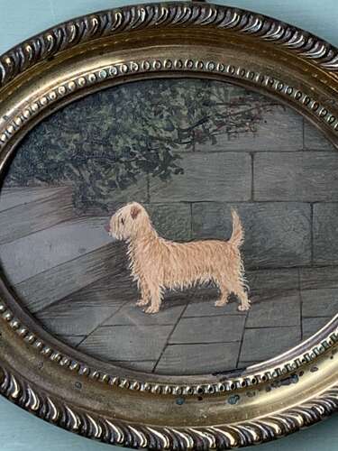 Early 20th Century Portrait Of A Terrier In A Courtyard