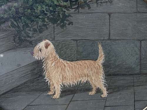 Early 20th Century Portrait Of A Terrier In A Courtyard