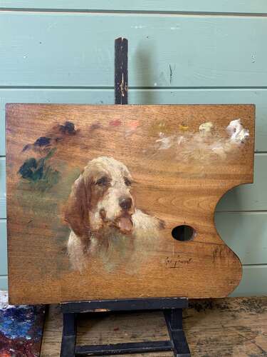 George Fauvel - Portrait Of A Spaniel On Artists Palette