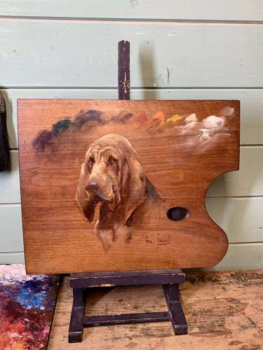 George Fauvel - Portrait Of A Bloodhound On Artists Palette