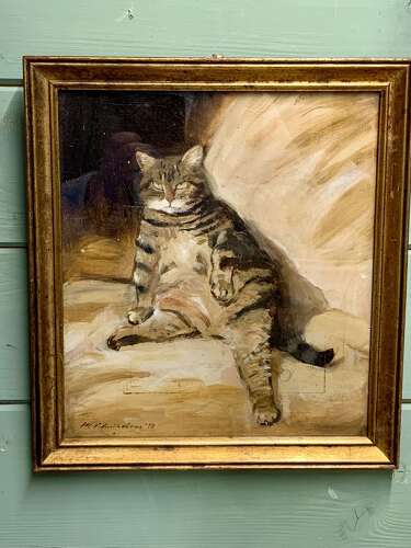 Early 20th Century Oil Study Of A Tabby Cat