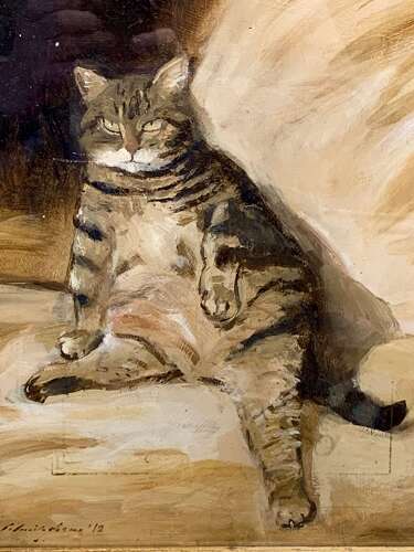 Early 20th Century Oil Study Of A Tabby Cat