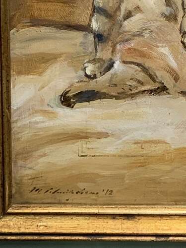 Early 20th Century Oil Study Of A Tabby Cat