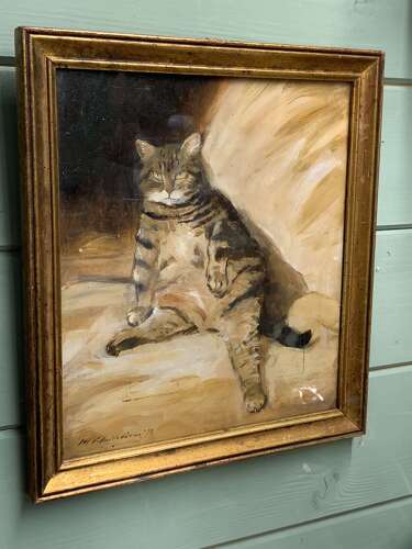 Early 20th Century Oil Study Of A Tabby Cat