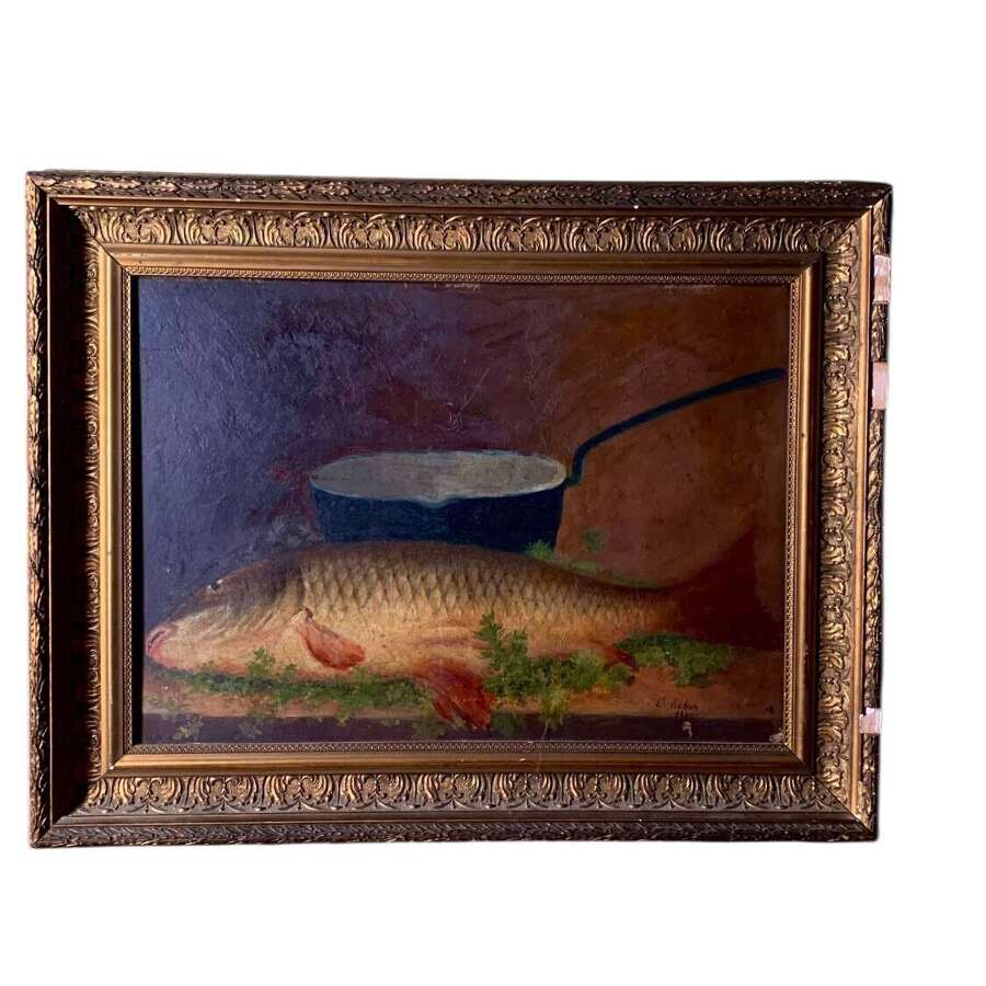 French Oil Still Life With Fish