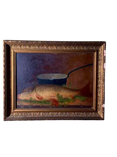 French Oil Still Life With Fish