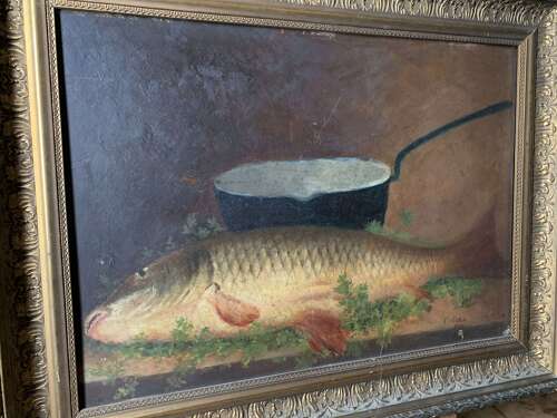 French Oil Still Life With Fish
