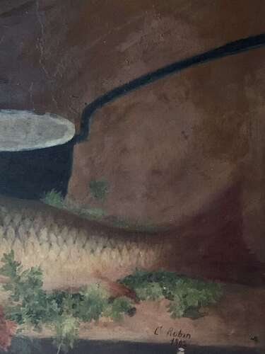 French Oil Still Life With Fish