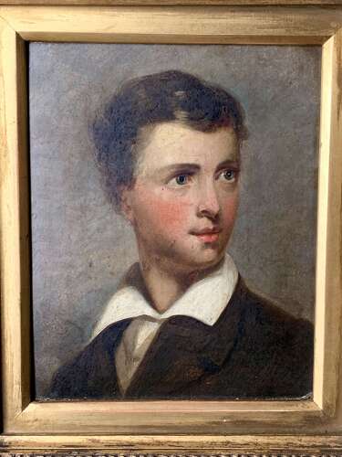 A Charming 19th C Oil Portrait Of A Young Man