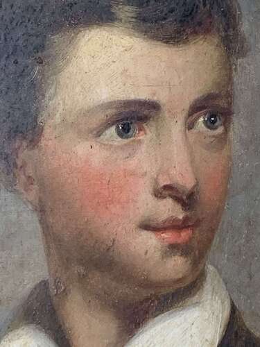 A Charming 19th C Oil Portrait Of A Young Man