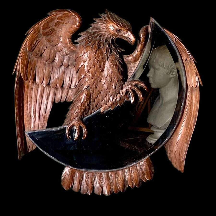 Antique Carved Walnut Eagle Design Mirror