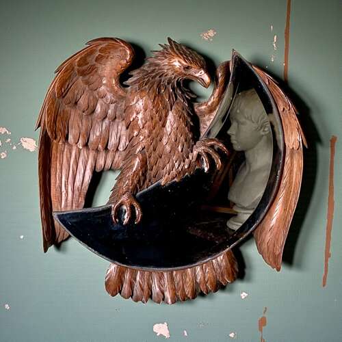 Antique Carved Walnut Eagle Design Mirror