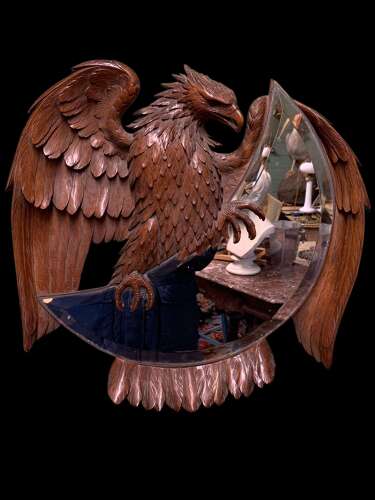 Antique Carved Walnut Eagle Design Mirror