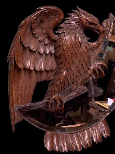 Antique Carved Walnut Eagle Design Mirror