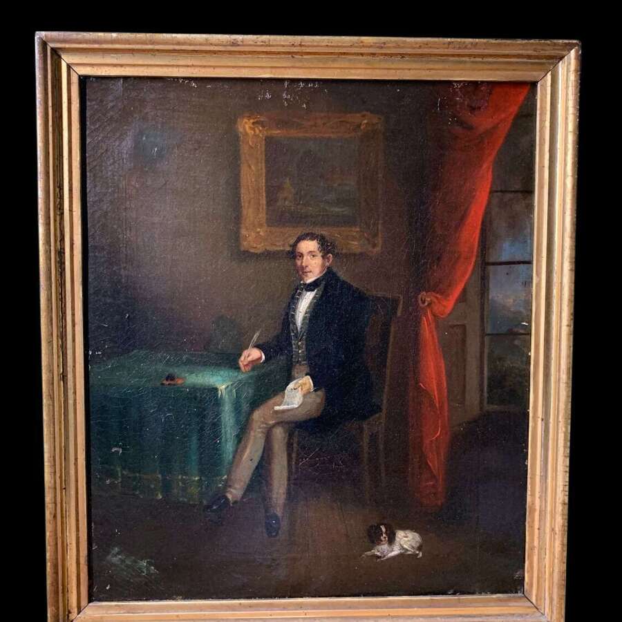 Gentleman At His Desk - Early Oil Painting