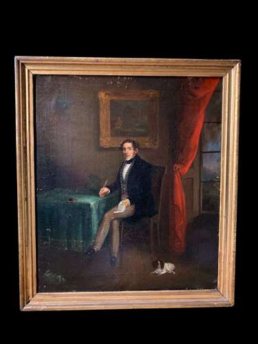 Gentleman At His Desk - Early Oil Painting
