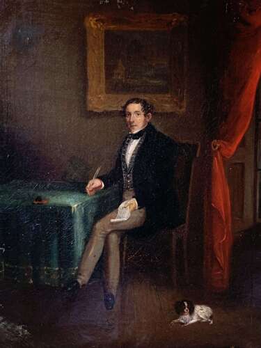 Gentleman At His Desk - Early Oil Painting