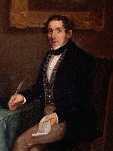 Gentleman At His Desk - Early Oil Painting