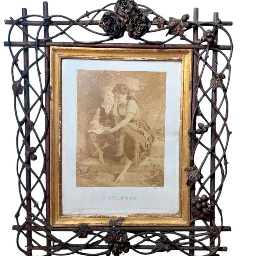 Antique Folk Art Twig Work Picture Frame