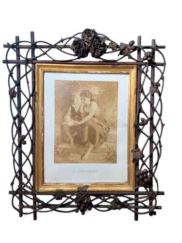 Antique Folk Art Twig Work Picture Frame