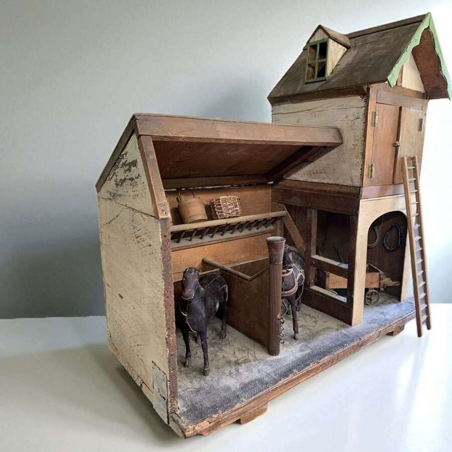 A Folk Art Wooden Toy Model Of A Stable