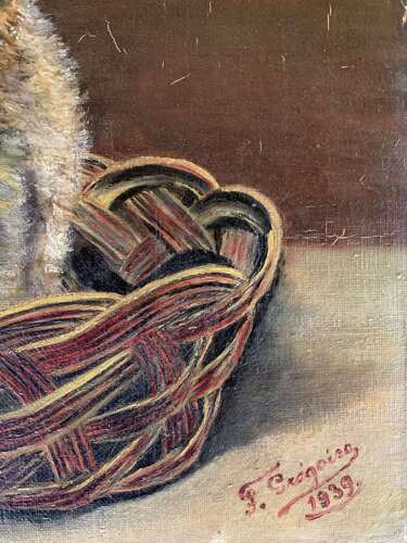A Startled Kitten - Oil On Canvas