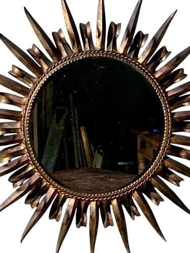 Large Gilt Metal Sunburst Mirror