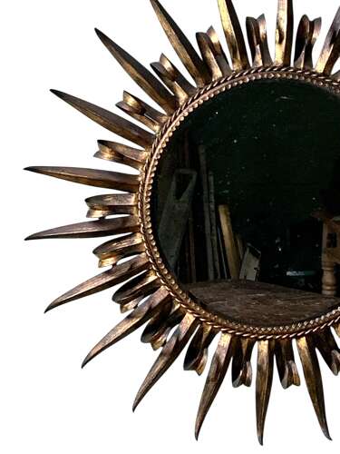 Large Gilt Metal Sunburst Mirror