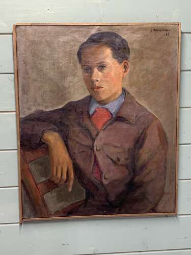 MID CENTURY OIL ON CANVAS OF A YOUNG BOY