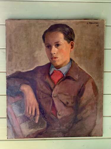 MID CENTURY OIL ON CANVAS OF A YOUNG BOY