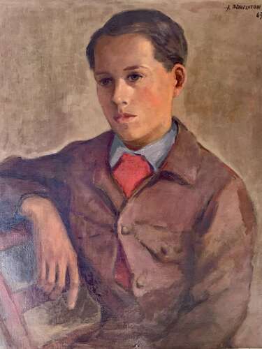 MID CENTURY OIL ON CANVAS OF A YOUNG BOY