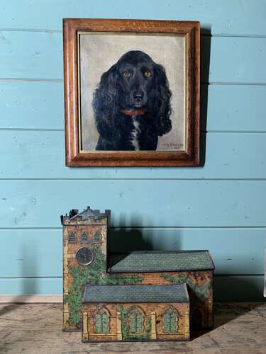 MID CENTURY OIL PORTRAIT OF A BLACK SPANIEL