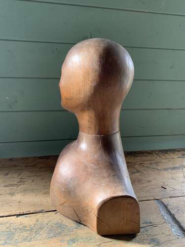 RARE CARVED ELM FRENCH MILLINER’S HEAD & SHOULDERS