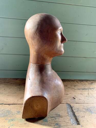 RARE CARVED ELM FRENCH MILLINER’S HEAD & SHOULDERS