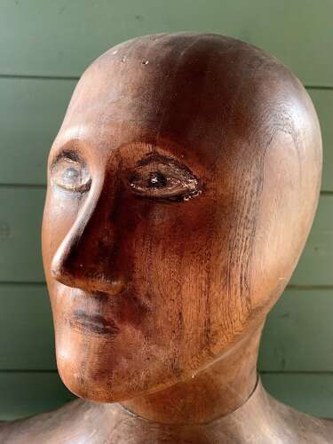 RARE CARVED ELM FRENCH MILLINER’S HEAD & SHOULDERS