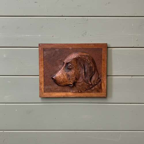 EARLY 20th C CARVED PANEL OF A DOG’S HEAD