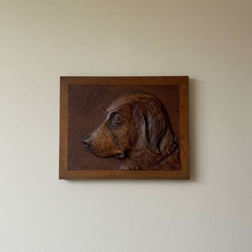 EARLY 20th C CARVED PANEL OF A DOG’S HEAD