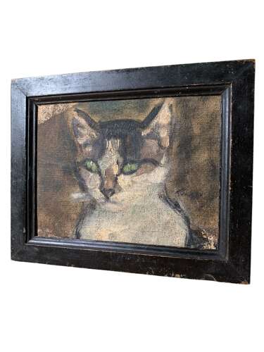 EARLY 20th C OIL SKETCH OF A CAT