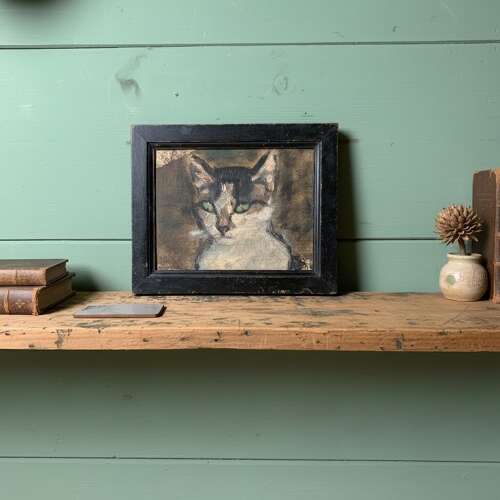 EARLY 20th C OIL SKETCH OF A CAT