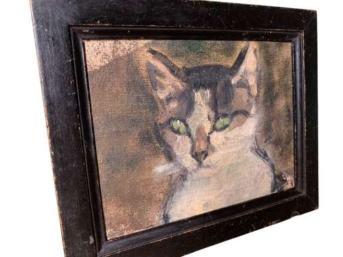 EARLY 20th C OIL SKETCH OF A CAT
