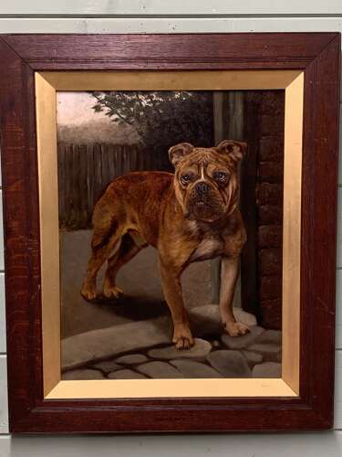 AN ENGLISH BULLDOG - OIL ON BOARD