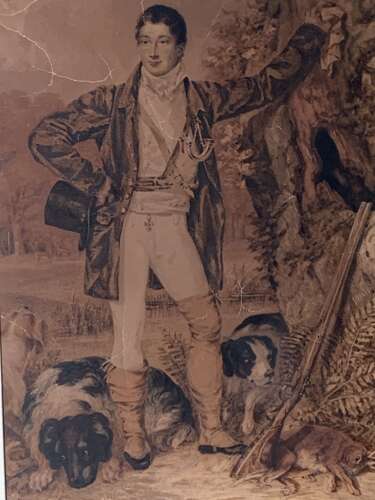 FIRST EMPIRE - FRENCH WATERCOLOUR OF A HUNTER