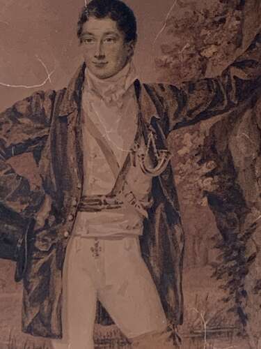 FIRST EMPIRE - FRENCH WATERCOLOUR OF A HUNTER