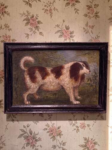 ENGLISH SCHOOL - NAIVE OIL PORTRAIT OF A DOG