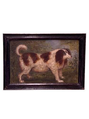 ENGLISH SCHOOL - NAIVE OIL PORTRAIT OF A DOG