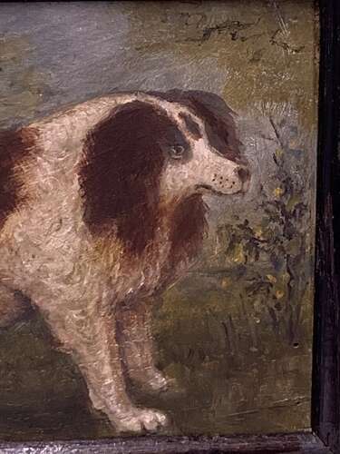 ENGLISH SCHOOL - NAIVE OIL PORTRAIT OF A DOG