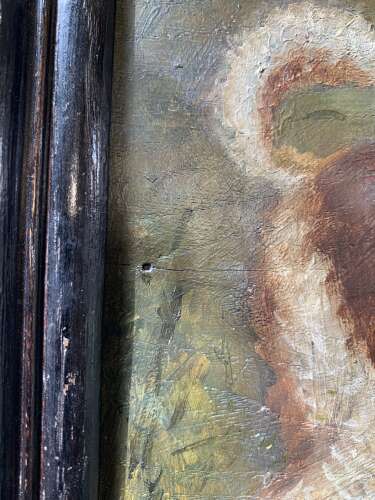 ENGLISH SCHOOL - NAIVE OIL PORTRAIT OF A DOG