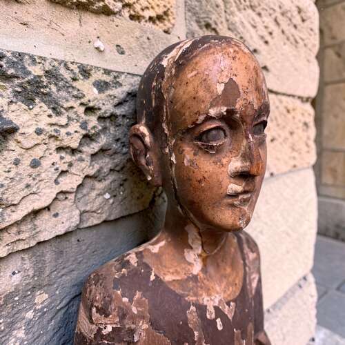 ANTIQUE CARVED FIGURE OF A SAINT OR SANTO